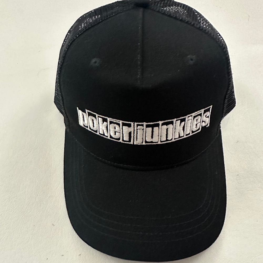 Vintage Poker Junkies Logo Embroidered Adjustable Black Trucker  Hat One Size